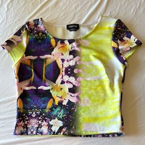 Bebe Graphic Fitted Purple Blue Short Sleeve T-Shirt